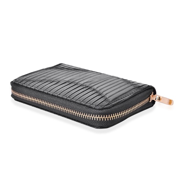 Black Shiny Faux Leather Pleated Wallet (6x1x4 in) - Picture 2 of 12